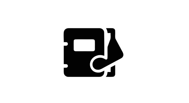 A black icon of a floppy disk with a plug on a white background