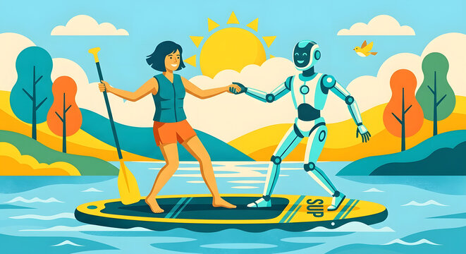 Summer fun with a robot and artificial intelligence on a paddleboard