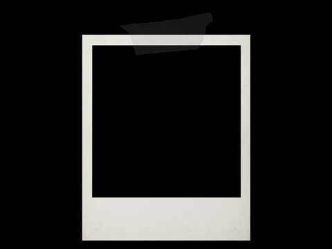 Vintage photo frame card with film texture with glued black tape, isolated black JPEG.