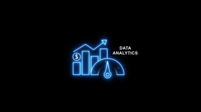 Neon data analytics dashboard with financial growth chart and speedometer gauge neon business growth
