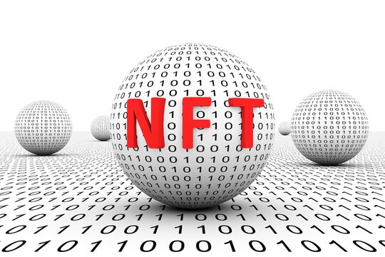 NFT conceptual sphere binary code 3d illustration