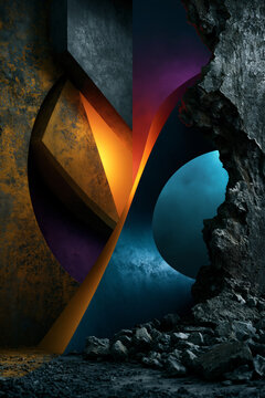 old and new divided abstract design, retro and futuristic split poster background with bold contrast, past versus future dual background with neon and vintage textures