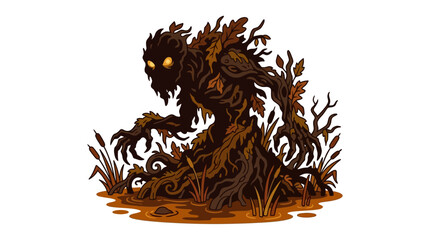 Obraz premium A menacing swamp monster emerging from dark murky waters with glowing eyes.