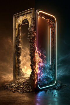 old and new divided abstract design, retro and futuristic split poster background with bold contrast, past versus future dual background with neon and vintage textures