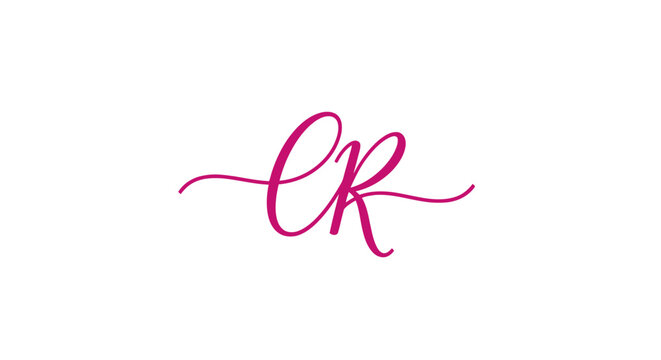 Pink script calligraphy monogram initials CR.