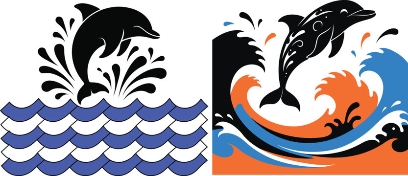 Dolphin SVG Bundle | Jumping Dolphin, Ocean Waves, Sea Life Clipart, Nautical Cut Files for Cricut, Silhouette, PNG, DXF, EPS