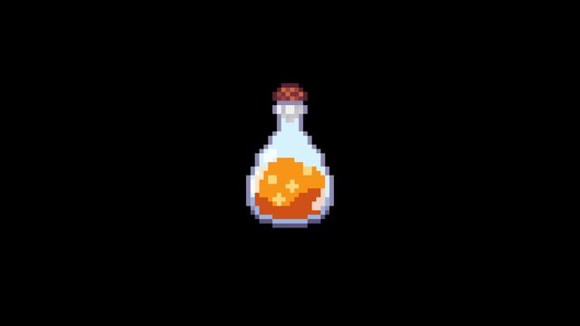 ドット絵のポーション,透過背景,オレンジ