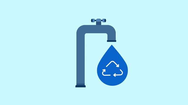Water faucet with recycling symbol 2d animation with alpha matte