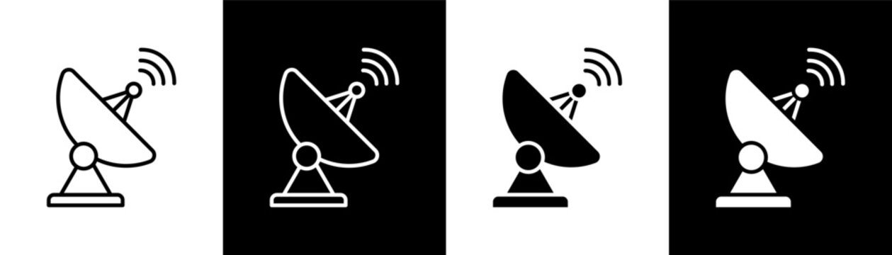 Satellite white and black icon set design