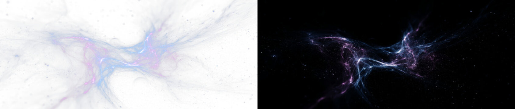 Abstract ethereal smoke background with flowing blue and pink light energy. Dreamy nebula texture with glowing particles and soft bokeh, digital art wallpaper for web design,