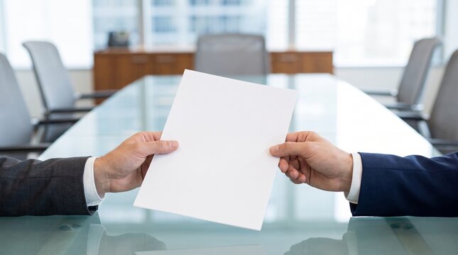 Corporate Professionals Holding a Blank White Paper in Meeting