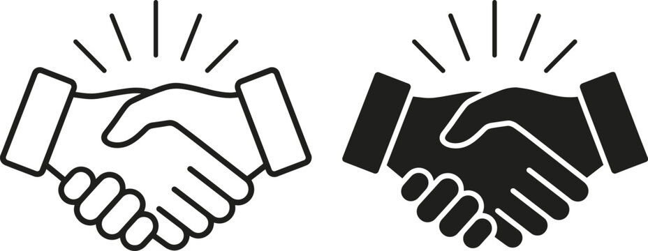 Business Handshake Icon Set with Outline and Solid Silhouette Gestures for Partnership, Agreement, and Deal Concepts