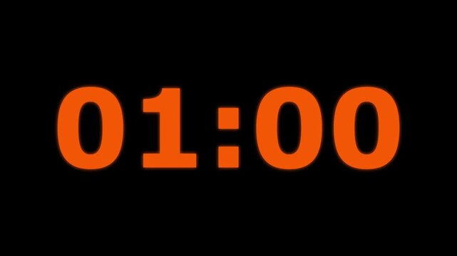 Glowing neon 1 minute 5 second countdown animation timer, Dynamic 65 second Countdown Animation Engaging Timer Visuals for Events 4k video.