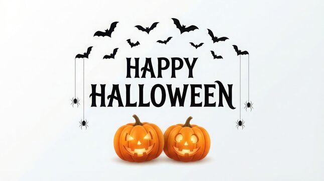 Halloween happy halloween with pumpkins and bats, halloween holiday