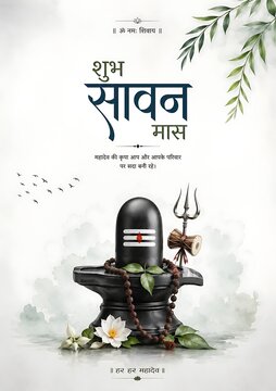 Elegant Shivling Illustration with Rudraksha and Trident for Shravan Festival Greeting