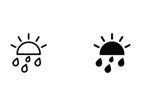 Sun Rain Mixed Weather Outline and Filled Icon Vector