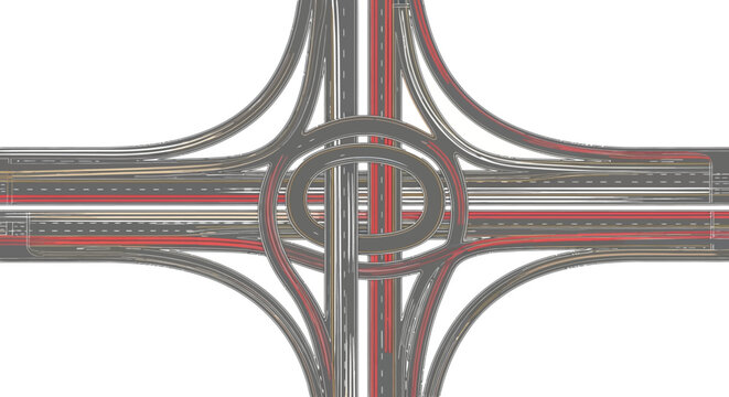 Complex aerial view of a multi-level highway interchange with numerous ramps and overpasses, illustrating intricate road infrastructure.