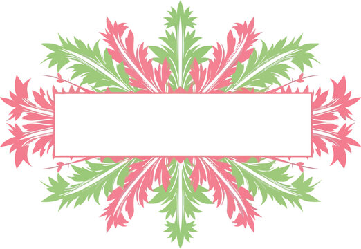Decorative floral frame with pink and green leaves