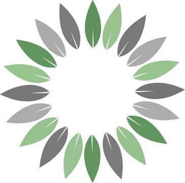 Circular icon made of green and grey leaves