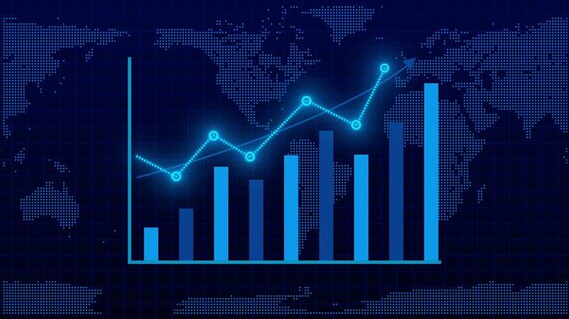 Business graph growth with world map animation background