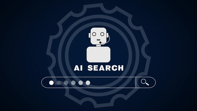 Artificial intelligence search bar animation functions inside a moving gear layout. Dynamic computing systems leverage an artificial intelligence search bar network.