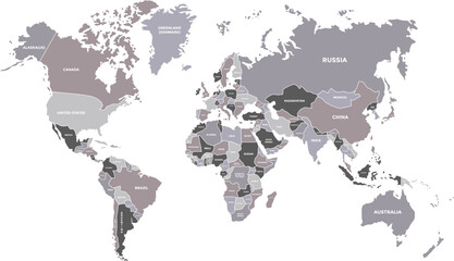 Gray World Map Vector with Detailed Country Borders and Political Regions © sufyan