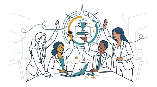 Diverse Medical Team Analyzing Data Together Illustration. EPS Editable. Vector Illustrations.