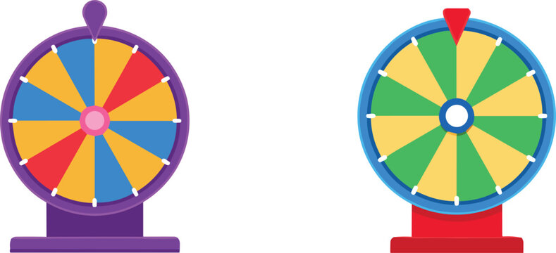 Bright spinning fortune wheel set for carnival raffle promotion vector game design collection