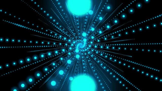 Blue Glowing Particle Tunnel Animation with Abstract Spiral Light Motion Background