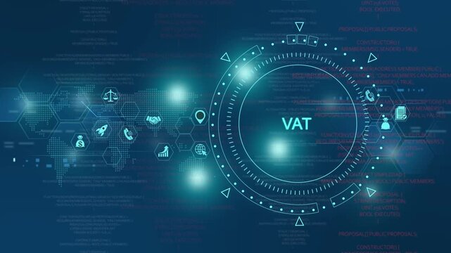 Vat tax digital hud interface with global business network and financial data analytics motion value added tax