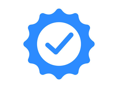 Blue Approval Badge Icon with Verified Checkmark PNG Isolated on Transparent Background