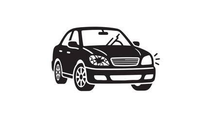Fototapeta premium Black line icon of a person driving a car while using a mobile phone on the road