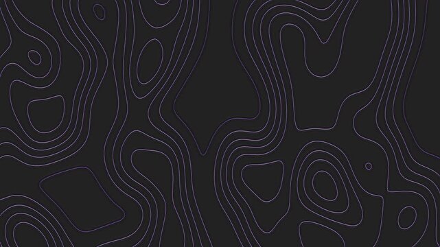 Abstract dark charcoal background featuring subtle purple topographic contour lines forming organic flowing shapes. Modern minimalist composition with smooth layered patterns, monochrome contrast, and