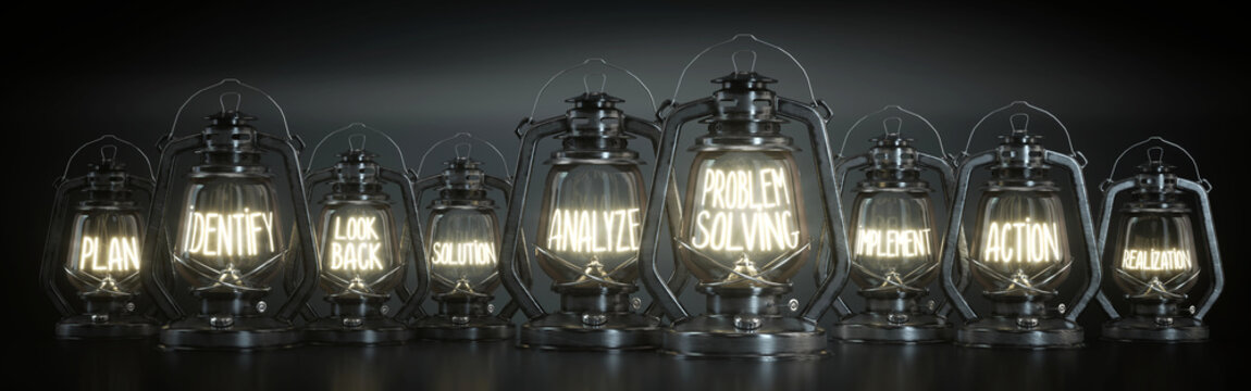 Problem Solving - Vintage Kerosene Lanterns - 3d illustration