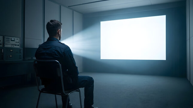 Police Officer Watching Projection Screen