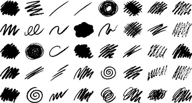 Set of black hand drawn scribble brush strokes and marker shapes for your design