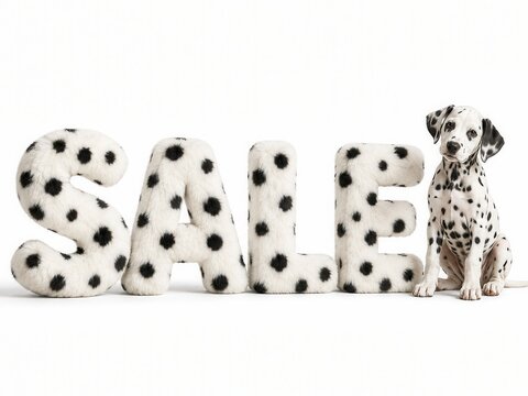 Sale sign and a Dalmatian