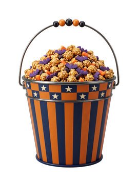 Halloween popcorn and candy bucket filled