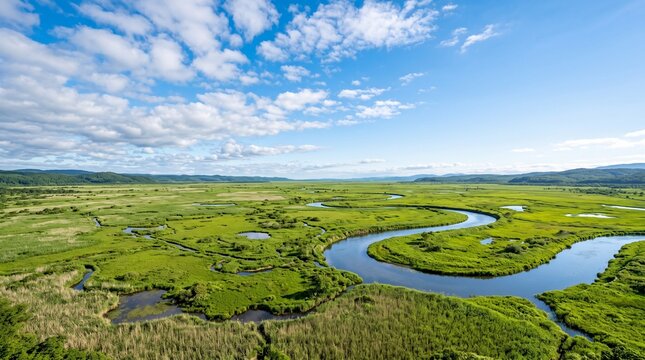 釧路湿原を望む広大な夏の風景
