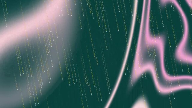 Abstract digital artwork with pink flowing shapes on a green background, featuring vertical light streaks and patterns. Ideal for vibrant design projects.