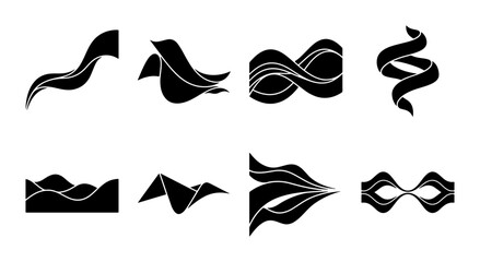 Obraz premium Abstract Black Ribbon Swirls, Flowing Waves, and Geometric Shapes Vector Set
