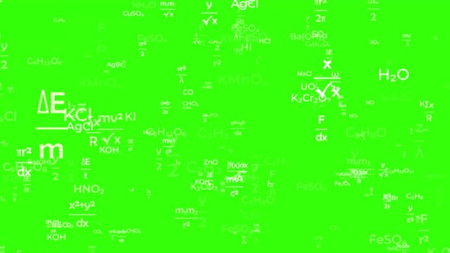 chemistry and physics formula floating on green screen, use chroma key to set into education study scene