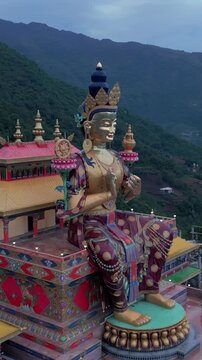 Vertical Aerial View of Gyalwa Jampa at Arya Maitreya Lhakhang, Arunachal Pradesh