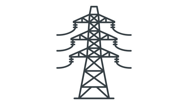 Electric grid transmission pylon and utility tower line art vector for sustainable energy infrastructure branding