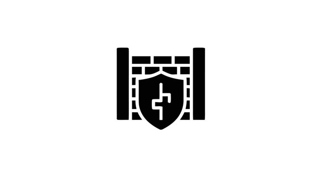 Cybersecurity Network Firewall Protection Icon Depicting a Brick Wall Shield for Digital Data Security and Information System Infrastructure Safety
