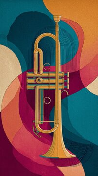 Abstract Trumpet Illustration With Flowing Retro Shapes and Modern Color Palette