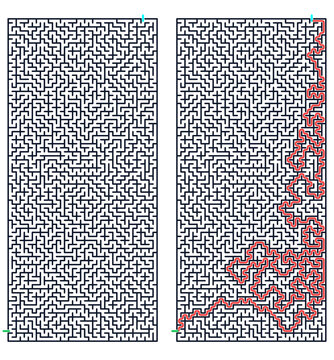 Maze puzzle with path marked in red on white background , Logic game with labyrints,Maze game,Maze Puzzle foor kids,Labyrinth With Entry And Exit,Maze For Activiity Book,Puzzle Labyrinth