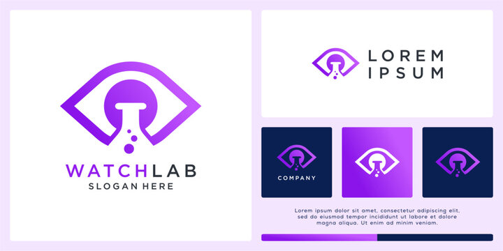 Watch lab logo design with eye and tube
