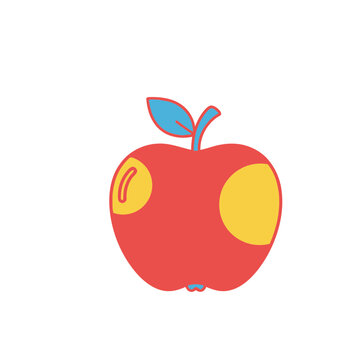 Red apple with bite marks and leaf