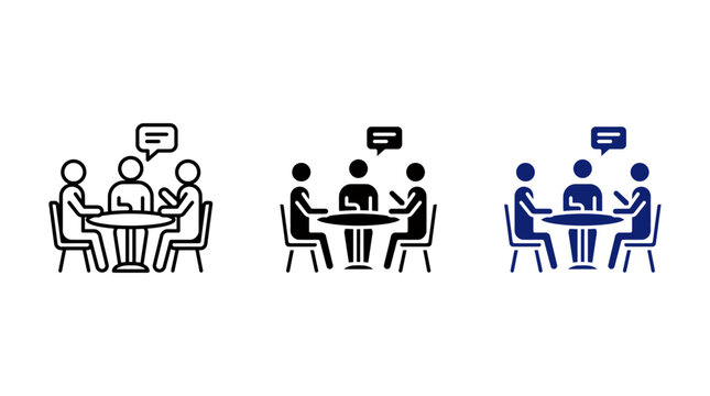 Business Meeting and Round Table Discussion Icon Set with Speech Bubble